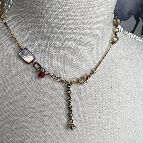 Handmade vintage and new pieces mixed up-cycled necklace with real stone pendant - Picture 11 of 13